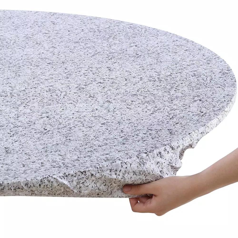 Brielle Home 48" Round Cotton Fabric Fitted Table Cover, Grey Granite Stone Pattern