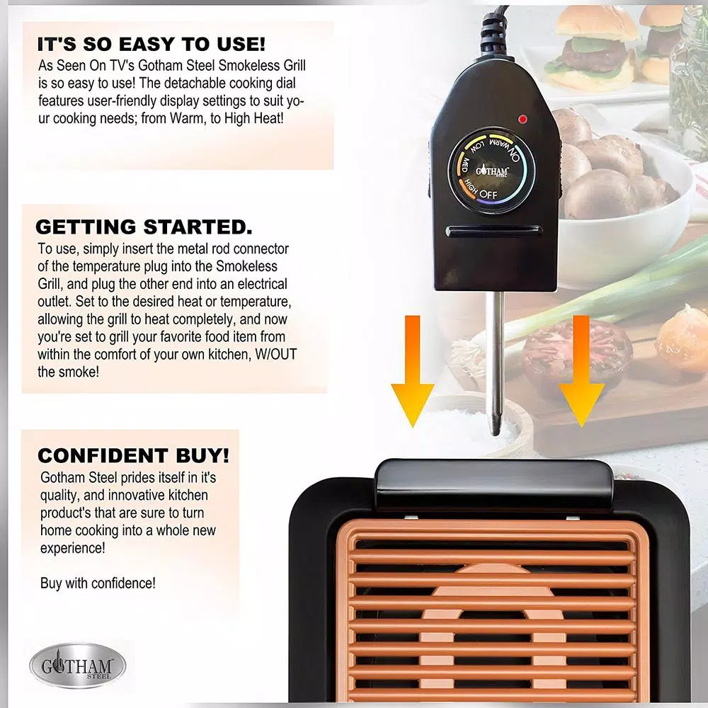 Gotham Steel 234 sq. in. Black Copper Non-Stick Ti-Ceramic Smokeless Indoor Electric Grill & Griddle