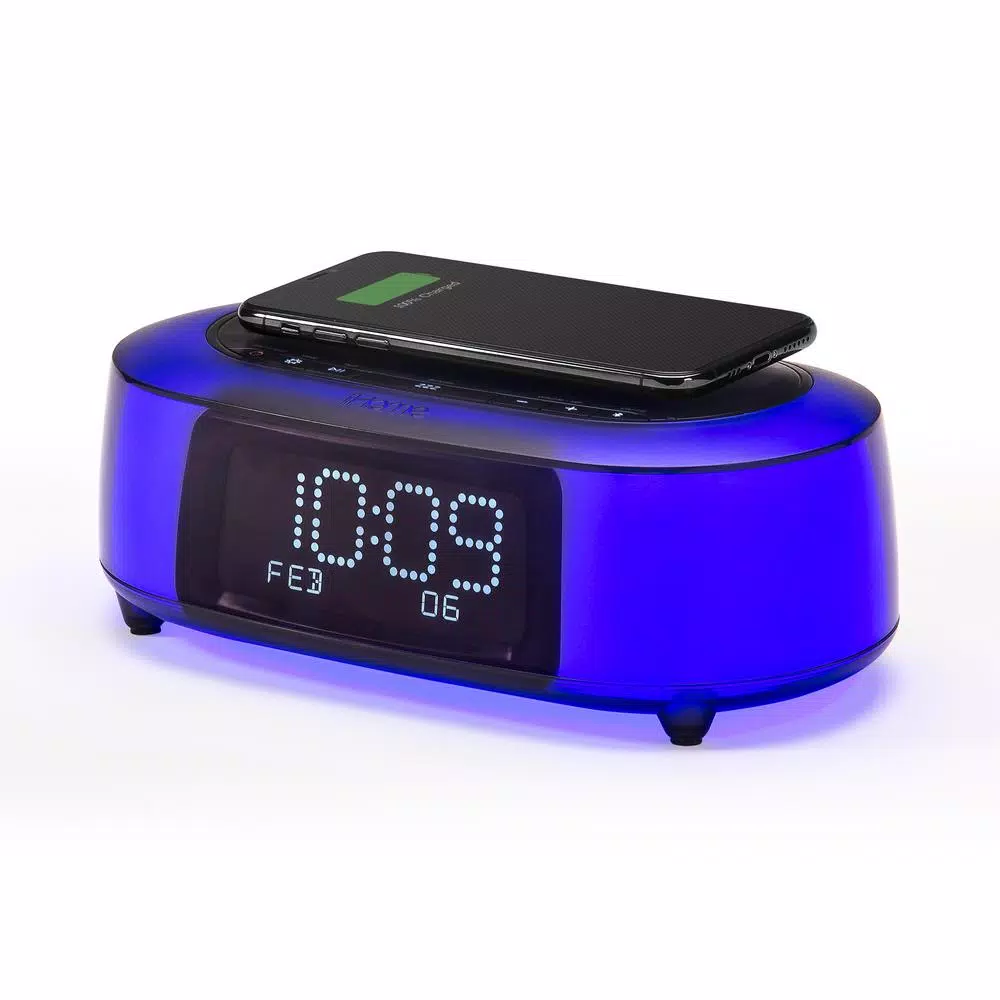 iHome TIMEBOOST GLOW Color Changing Bluetooth Alarm Clock Speaker with Qi Wireless Charging