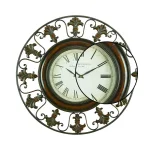 LITTON LANE 38 in. Traditional Fleur-De-Lis Iron Wall Clock - Distressed Bronze Finish thumbnail 4