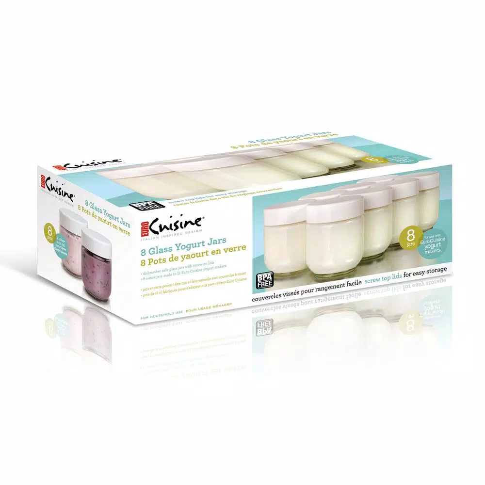 Euro Cuisine 8-Piece Glass Jar Set with Lids for YM80 and YM100 Yogurt Makers