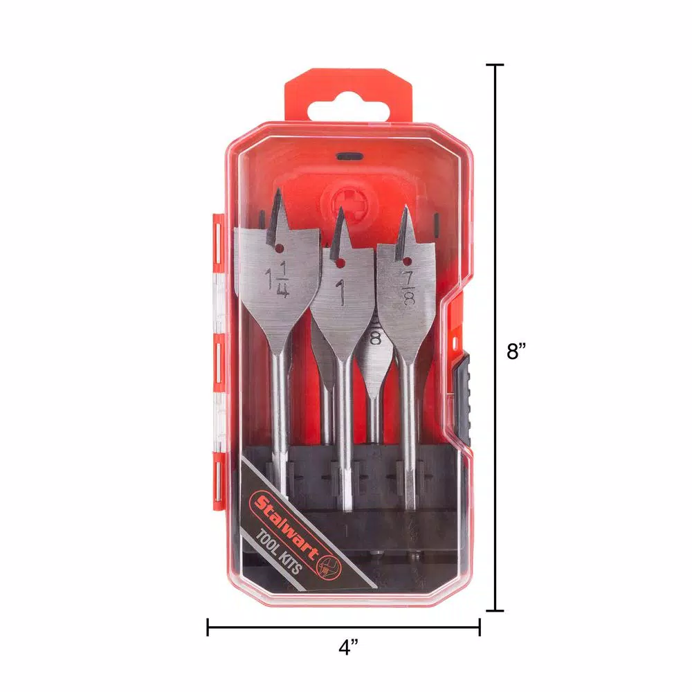 Stalwart 7-Piece Carbon Steel Spade Drill Bit Set with Carrying Case