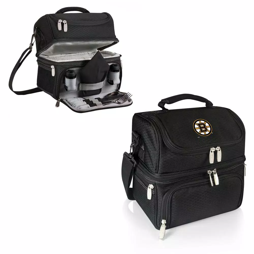 Picnic Time Pranzo Boston Bruins Black Insulated Lunch Bag and Picnic Tote with Flatware Set