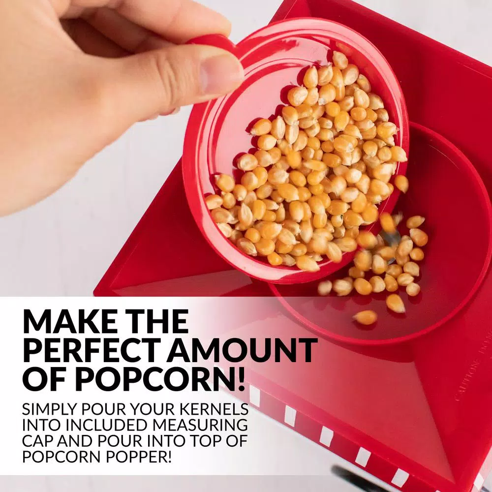 Nostalgia Old Fashioned 1040W Red Hot Air Popcorn Maker with Measuring Cup, 12-Cup Capacity