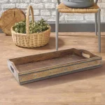 Stonebriar Collection Stonebriar Brown Wooden Rectangular Decorative Tray with Black Metal Trim and Rivets thumbnail 1