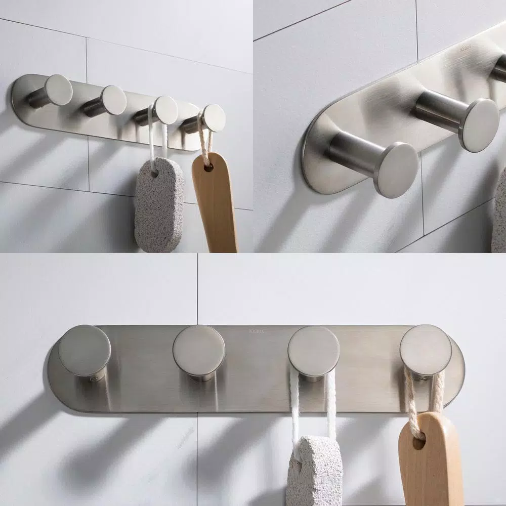 KRAUS Elie 4-Hook Bathroom Robe and Towel Rack, Brushed Nickel