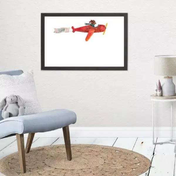 Petal Lane Home Watercolor Dog Airplane Magnetic Memo Board with Ebony Frame