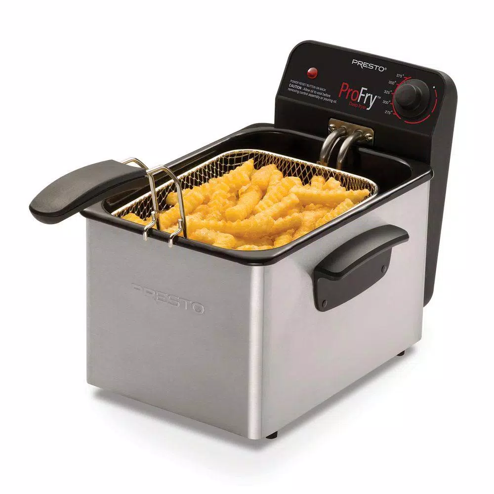 Presto Professional 3.2 Qt. Stainless Steel Deep Fryer with Fry Basket, 1800W, Brushed Stainless