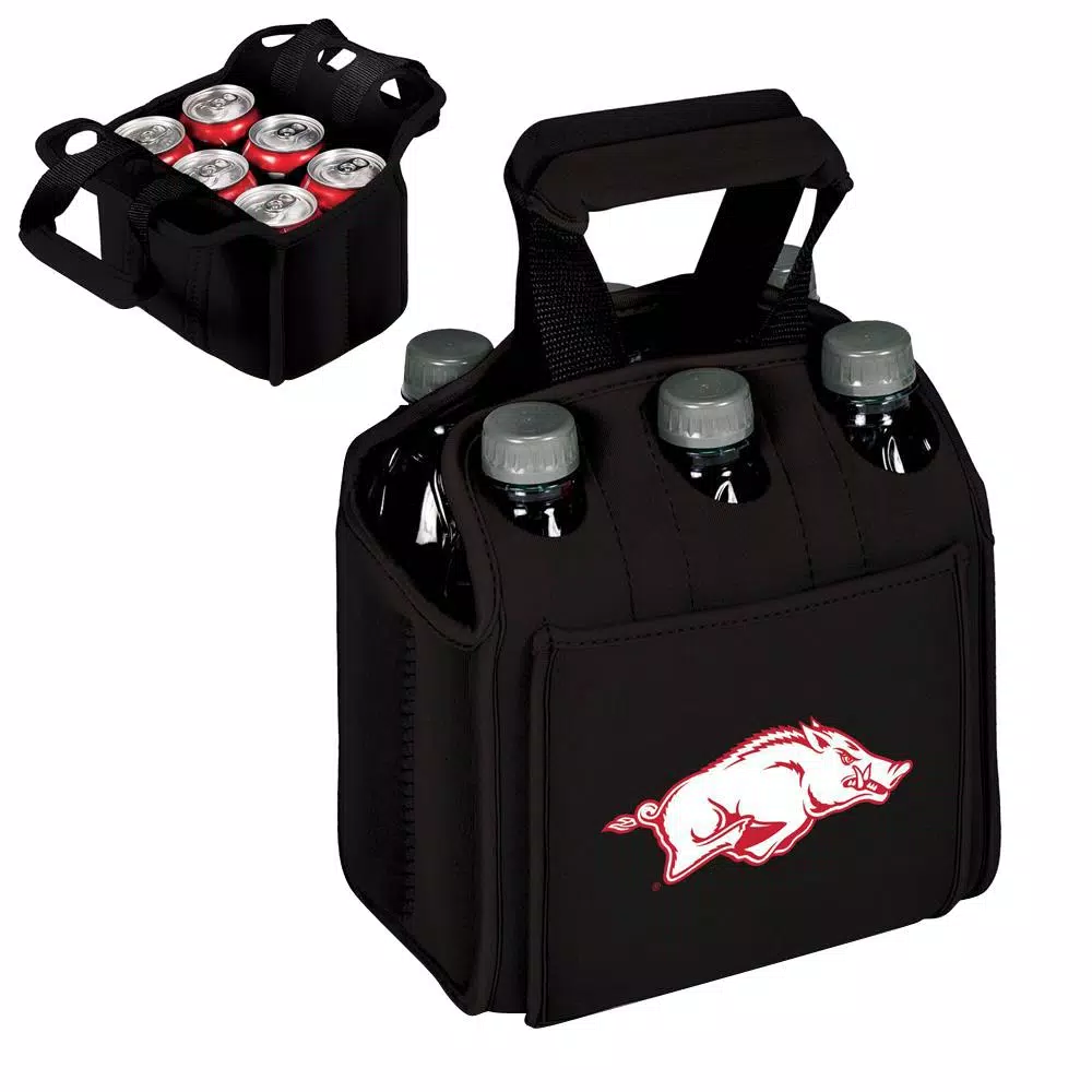 Picnic Time University of Arkansas Razorbacks 6-Bottle Insulated Neoprene Beverage Carrier, Black