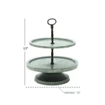 Benzara Modern 2-Tier Metal Serving Tray Stand with Handle, Galvanized Round Trays thumbnail 2