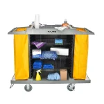 Alpine Industries 4-Shelf PVC Janitorial Cleaning Cart with 2 Yellow Vinyl Bags thumbnail 3