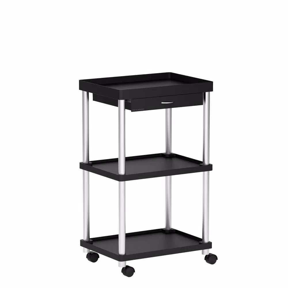 Mind Reader 3-Tier 7-Compartment Rolling Black Coffee Cart with Storage Drawer