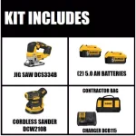 DEWALT 20V MAX XR Brushless Jigsaw & 5 in. Random Orbital Sander Kit with (2) 5.0Ah Batteries thumbnail 2