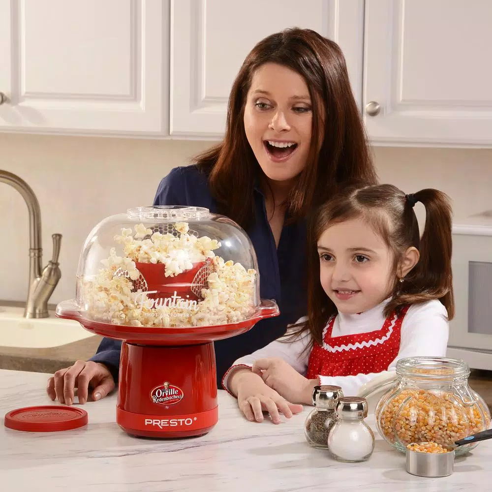 Presto Red Fountain Hot Air Popcorn Popper, 4 oz. Kernel Capacity, 20-Cup Yield