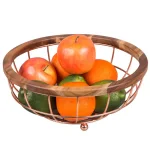 Creative Home Deluxe Acacia Wood and Copper Plated Iron Wire Fruit Basket Bowl thumbnail 2