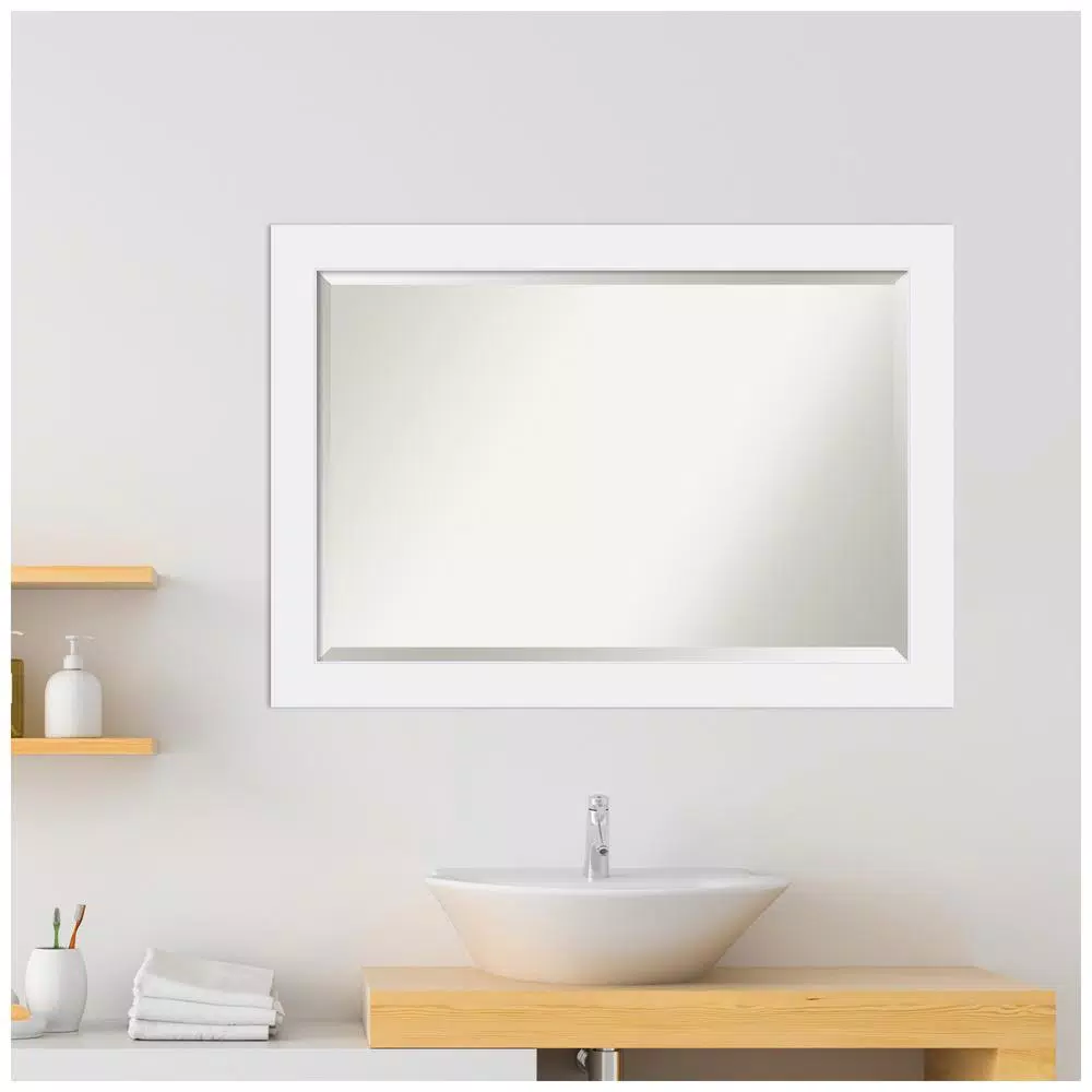 Amanti Art Corvino 41 in. W x 29 in. H Rectangular Beveled Edge Bathroom Vanity Mirror, Satin White