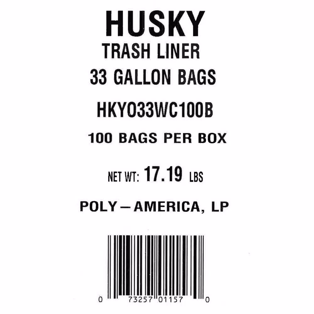 HUSKY 33 Gallon Heavy Duty Black Trash Liners with Flap Tie, 2 Mil, 100-Count
