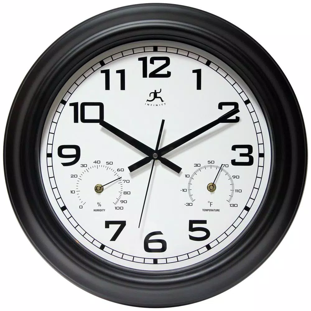 Infinity Instruments 18 in. Round Outdoor Wall Clock with Thermometer and Hygrometer
