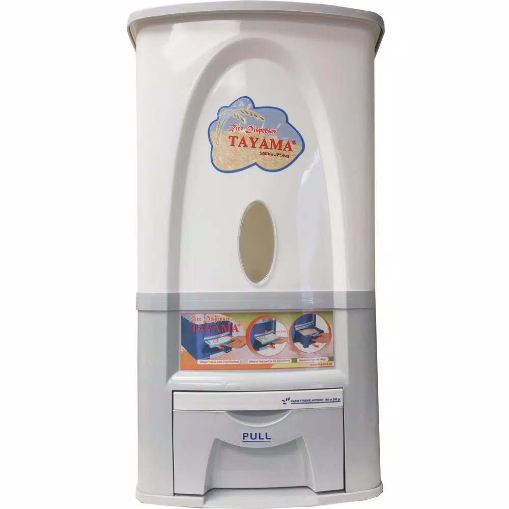 Tayama Rice Dispenser 55 lbs. Capacity White Dry Food Storage Container