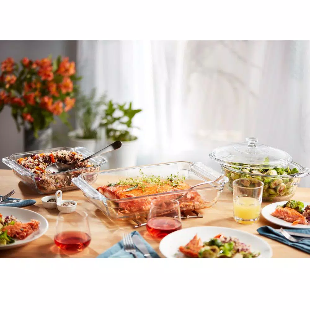 Libbey Baker's Premium 4-Piece Clear Glass Bakeware and Serving Dish Set with Cover