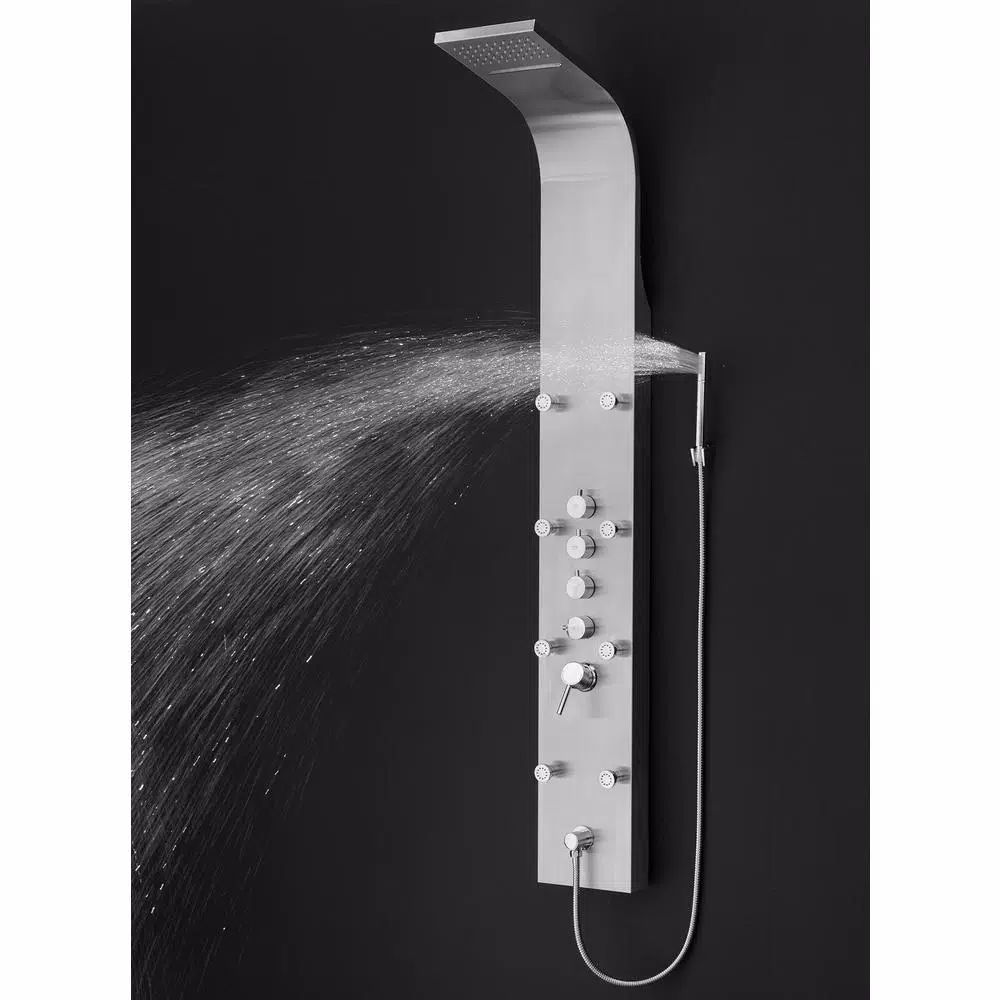 AKDY 65 in. Stainless Steel 8-Jet Rainfall Waterfall Shower Panel System with Handheld Wand
