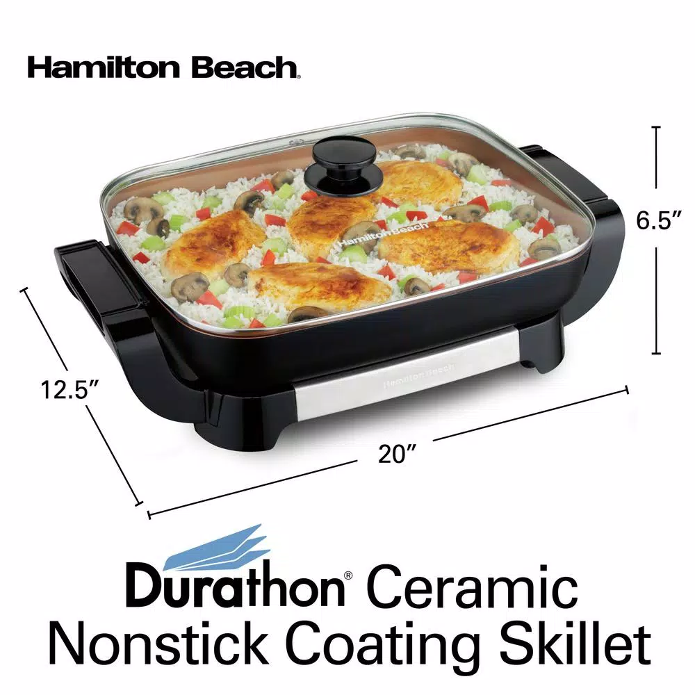 Hamilton Beach Durathon Ceramic 180 sq. in. Electric Skillet with Removable Pan, Black