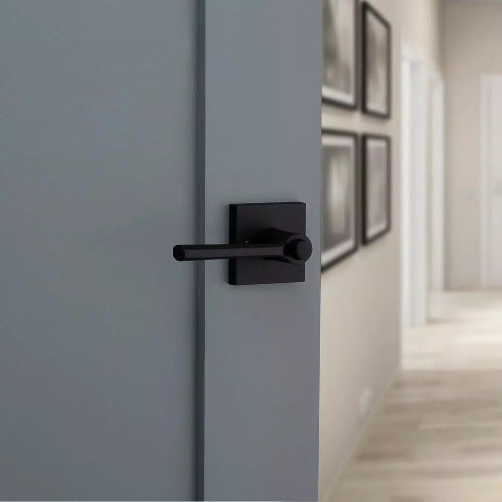 Kwikset Lisbon Signature Series Square Exterior Entry Door Lever, Iron Black, SmartKey Security