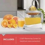 BLACK+DECKER Citrus Juicer, 34 fl. oz. Two-Cone Electric Juicer with Adjustable Pulp Control, White thumbnail 6