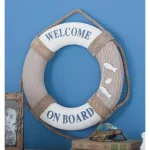 LITTON LANE 16 in. Coastal Living Decorative Life Ring Wall Decor - White & Brown Nautical Lifebuoy with Rope Hanger thumbnail 1