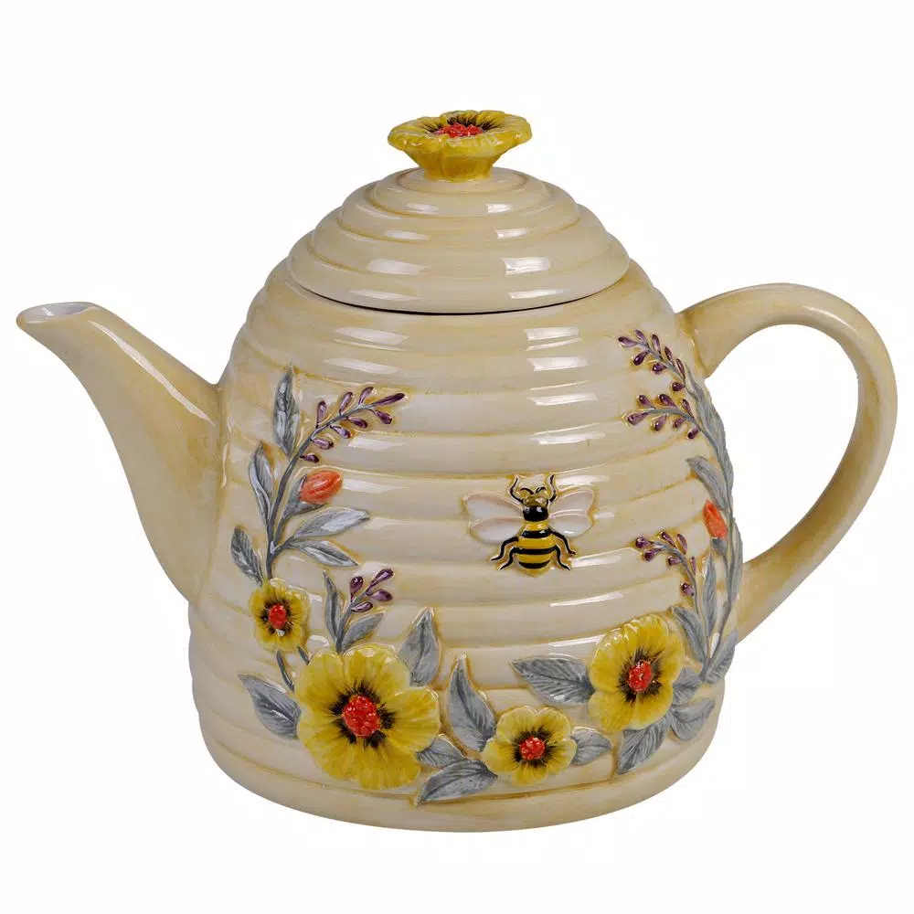 Certified International Bee Sweet 3D Beehive Ceramic Teapot, 32 oz, Multicolored
