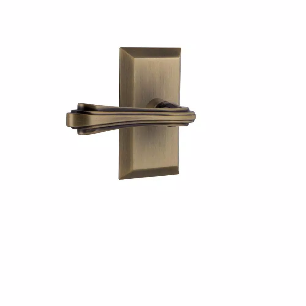 Nostalgic Warehouse Fleur Passage Door Lever, Studio Plate, Antique Brass
