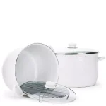 Golden Rabbit 18 qt. Porcelain-Coated Steel Stock Pot with Glass Lid and Rack, Solid White thumbnail 1
