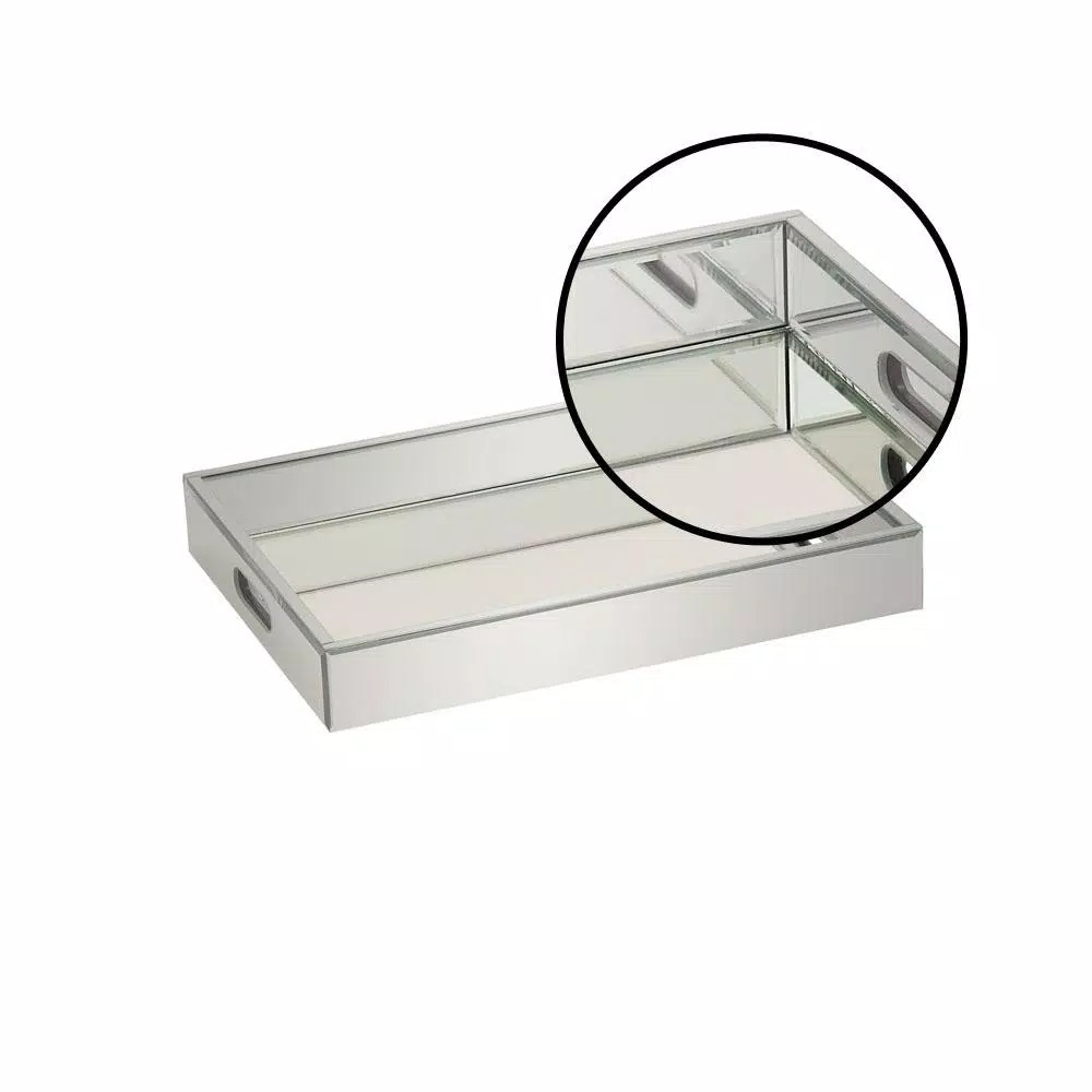LITTON LANE 18 in. Modern Silver Decorative Mirror Tray with Polished Aluminum Exterior