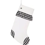 VHC Brands 20 in. Emmie Farmhouse Christmas Decor Black and White Check Ruffle Stocking thumbnail 1