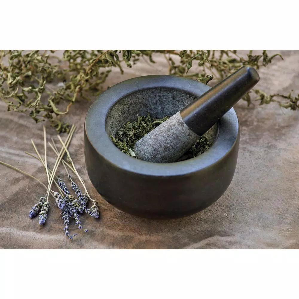 Fox Run 7 in. Black Granite Mortar and Pestle Set