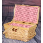 Vintiquewise Piccadilly Willow Picnic Basket with Red and White Gingham Lining and Folding Handles thumbnail 6