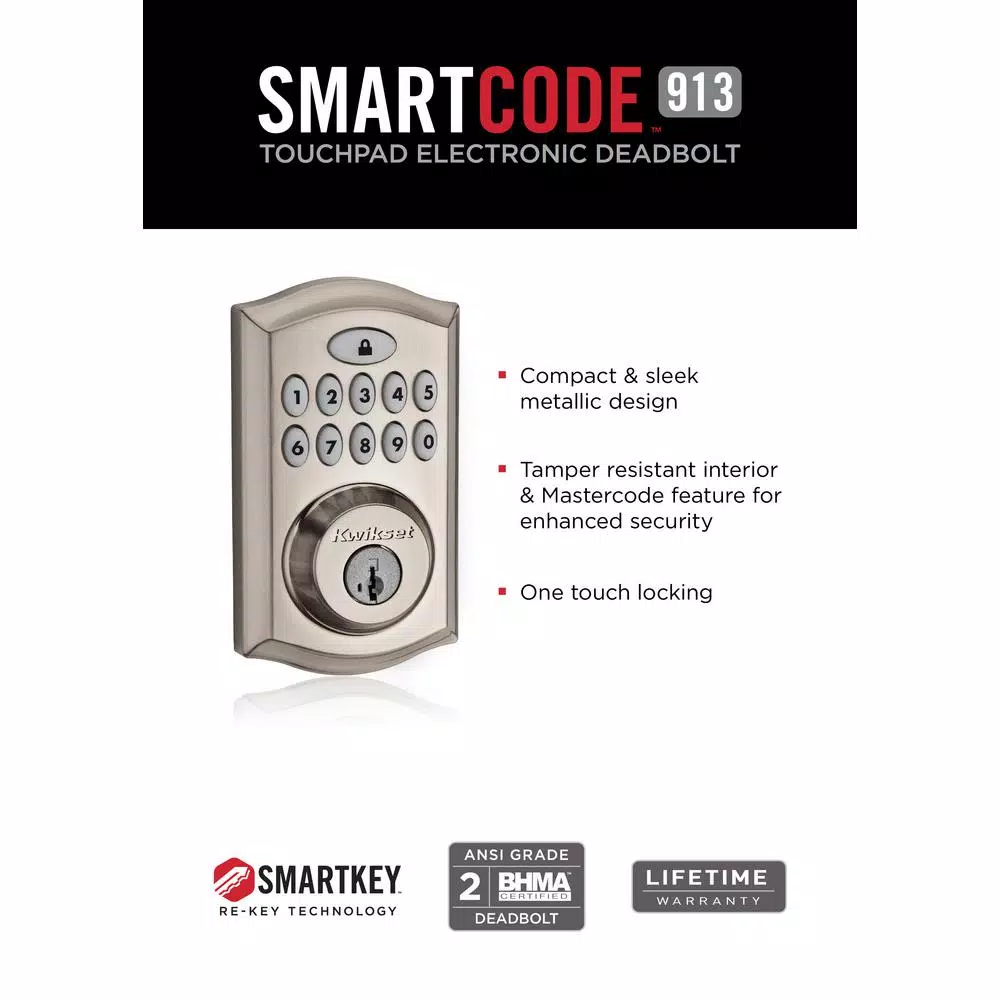 Kwikset SmartCode Satin Nickel Single Cylinder Electronic Deadbolt with SmartKey Security and Juno Passage Knob