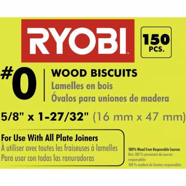 RYOBI #0 FSC Wood Biscuits, 150-Piece Pack