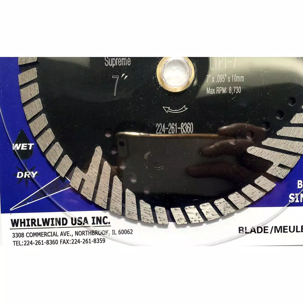 Whirlwind USA 7 in. Turbo Segmented Diamond Saw Blade for Granite, Marble, and Concrete
