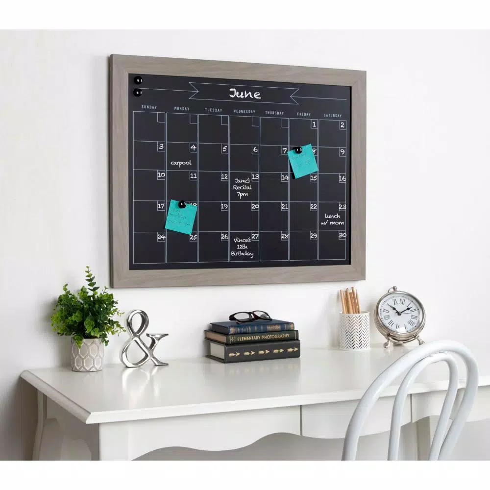 DesignOvation Beatrice Framed Magnetic Chalkboard Monthly Calendar Memo Board, 23 x 29 in.