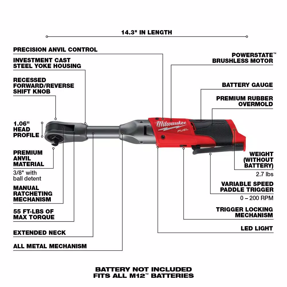 Milwaukee M12 FUEL 12V Cordless 3/8 in. Ratchet, Impact, and Inflator Combo Kit (Tool-Only)