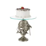 Mind Reader The Mind Reader 12 in. Silver Iron Pirate Head Cake Stand with Glass Top thumbnail 5