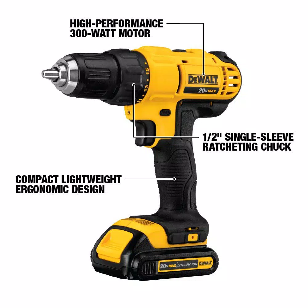 DEWALT 20V MAX Cordless 1/2 in. Drill/Driver Kit with 3 Batteries and Charger