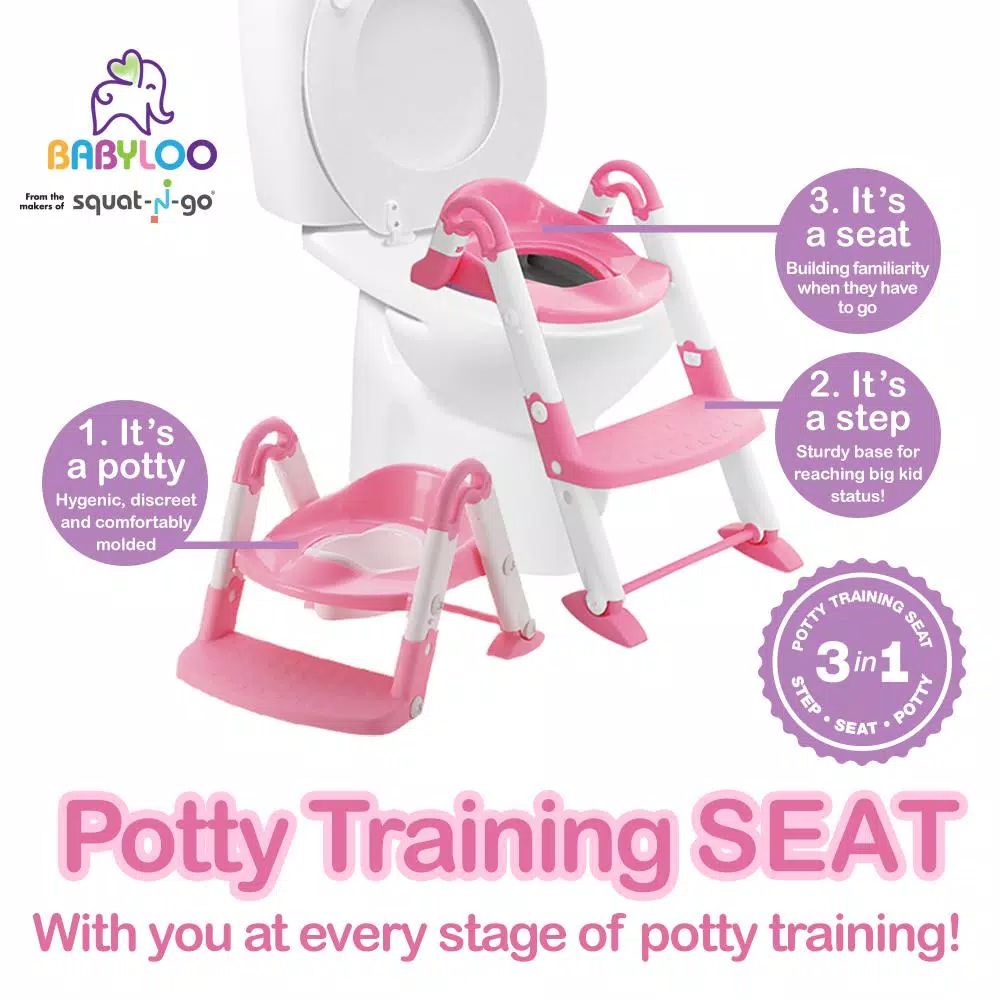 Babyloo Bambino 3-in-1 Convertible Toddler Potty Trainer and Step Stool - Pink