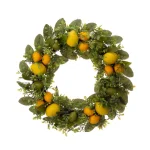 Glitzhome 28 in. Wooden Window Frame with 22 in. Greenery Lemon Wreath Decor thumbnail 3