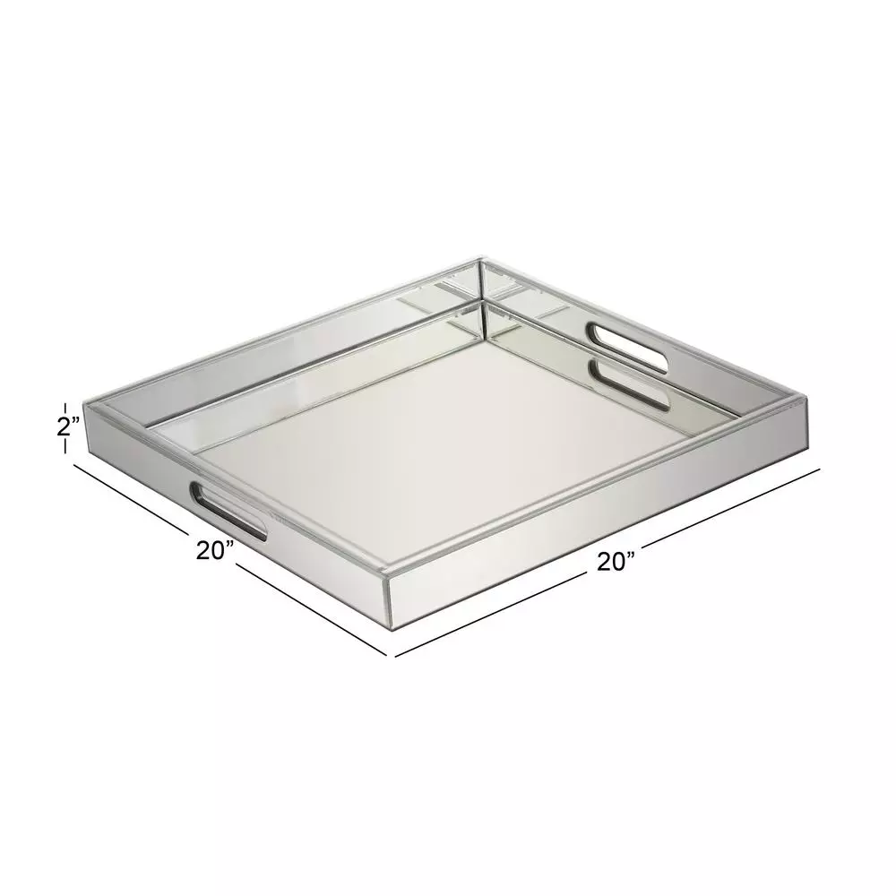 LITTON LANE 20 in. Square Modern Silver Decorative Mirror Tray with Polished Aluminum Exterior