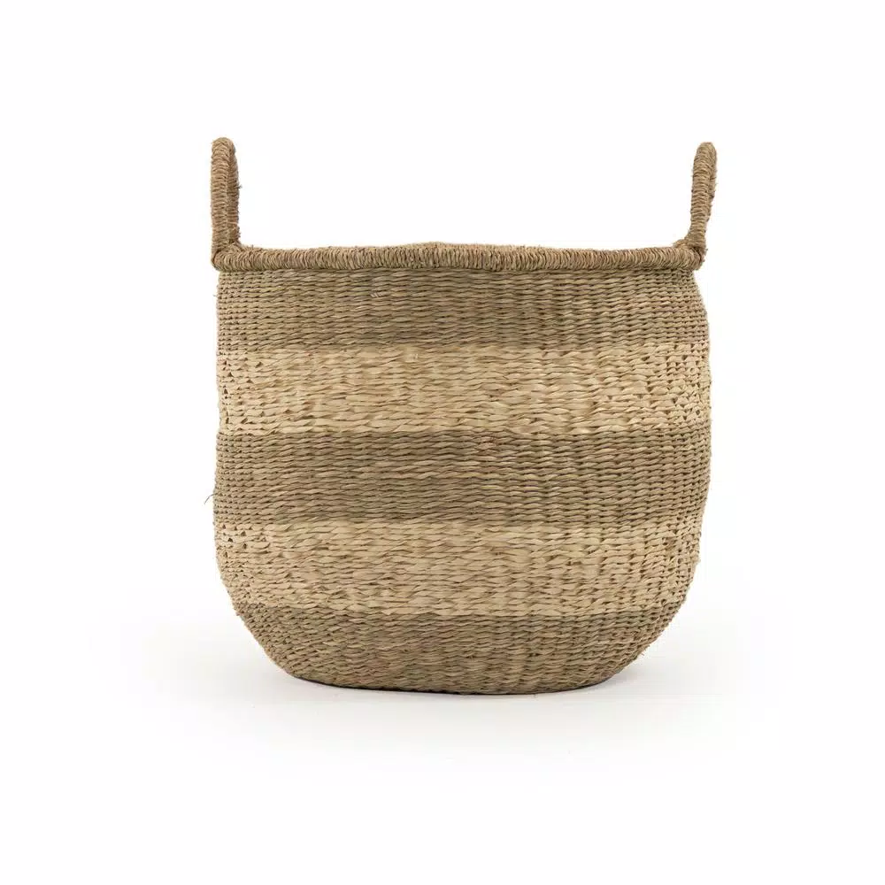 Zentique Hand Woven Seagrass and Palm Leaf Striped Medium Basket with Handles