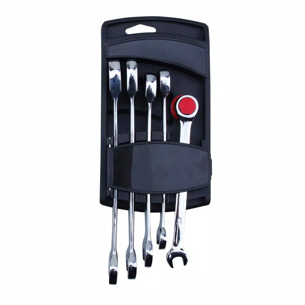 Steel Core Vanadium Steel SAE 5-Piece Ratcheting Wrench Set with Storage Case
