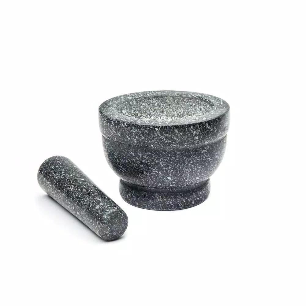 Fox Run 5.5 in. Granite Mortar and Pestle Set, Gray Stone Kitchen Accessory