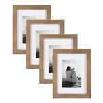 DesignOvation Gallery Rustic Brown Wood Picture Frame Set, 4-Pack, Fits 3.5x5 in. with Mat or 5x7 in. Without Mat thumbnail 1